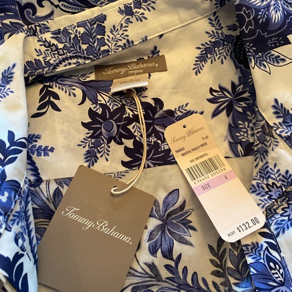NWT Tommy Bahama Blue and White Paisley Shirt Dress size 6 - Picture 6 of 6